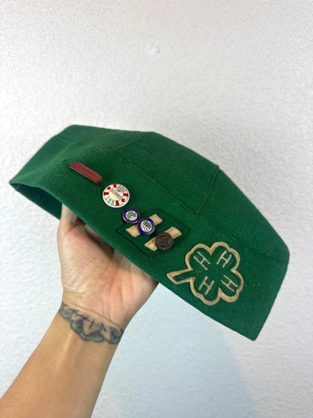 Vintage Green Felt Scout/Ceremonial Cap with Embroidered Shamrock & Pins